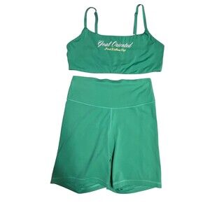 Victoria' s Secret PINK Two Piece Goal Oriented Green Wellness Club Workout Yoga